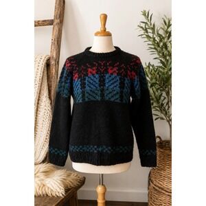 Vintage Irish 100% Pure Wool Hand Knit Fair Isle Sweater Made in Ireland Size L